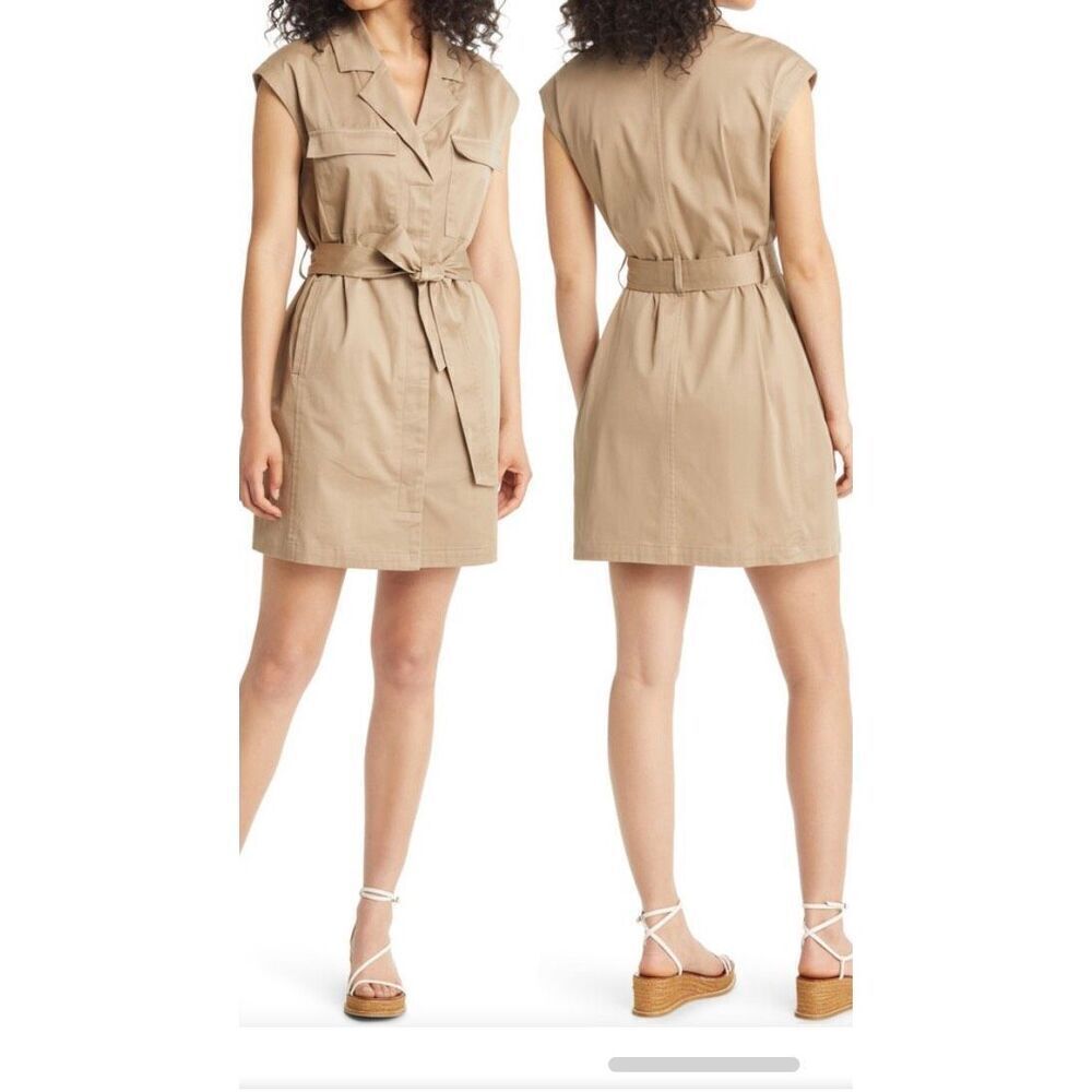 Du Paradis Warm Beige Normcore, Beigecore, Light Academia Belted Dress Sz S NWOT
